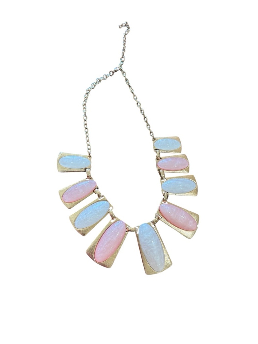 Statement Gold-Tone Necklace with Pink & White Stones
